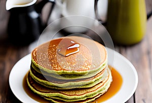 Stack of delicious Matcha tea pancakes