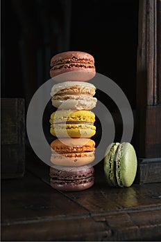 Stack of delicious multicolored macaroons