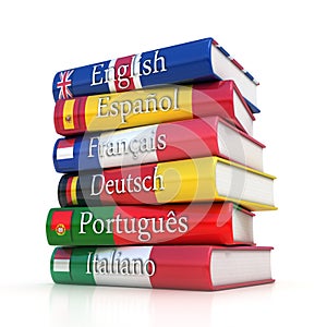 Stack of dictionaries, learning foreign language