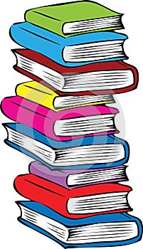 A stack of different colored books photo