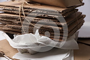 Stack of different waste paper, closeup view