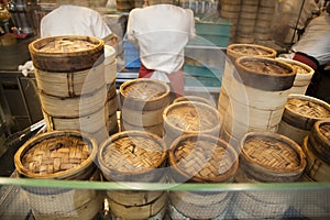 Stack of Dim Sum bamboo Container