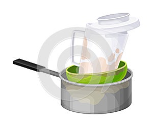 Stack of Dirty Dishes and Utensils with Bowl and Saucepan Vector Illustration