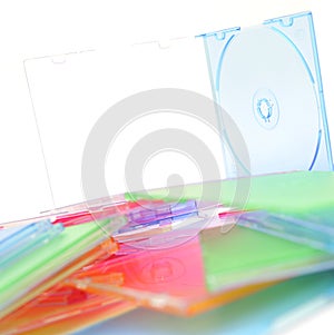 Stack of disks on white background