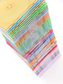 Stack of disks on white background