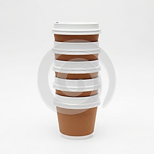 Stack of disposable coffee cups isolated on white background