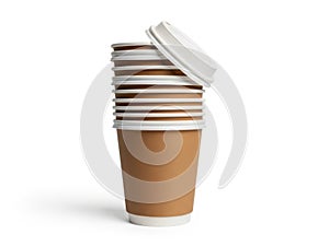 Stack of disposable coffee cups, isolated on white background