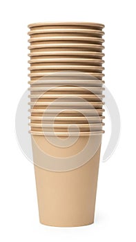 Stack of disposable cups isolated on white background