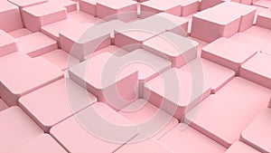 Stack of  distorted pastel pink cube boxes background, 3d rendering