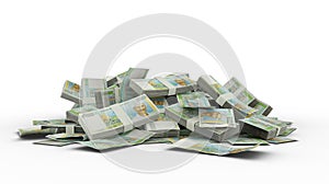 Stack of Djiboutian franc notes isolated on white background