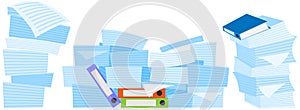 Stack of documents and assignments on folder. Paper sheets with tasks for doing paperwork