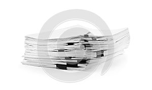 Stack of documents with black paper  on white background