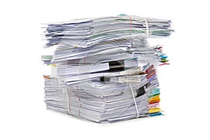 Stack of Documents isolated on white background. Documents pile