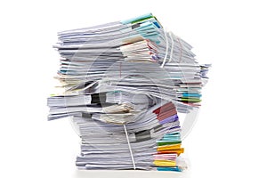 Stack of Documents isolated on white background. Documents pile
