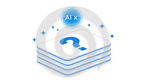 Stack of documents with question mark and ai icon isolated on white background