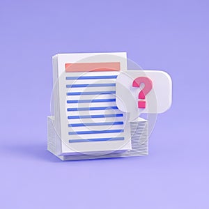 Stack of Documents with a Question Mark Speech Bubble on a Purple Background paper file