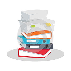 Stack of Documents Vector Flat Design on White.