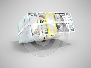 Stack of dolars isolated from height 3d render not gray background with shadow