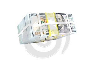 Stack of dolars isolated from height 3d render not white background no shadow