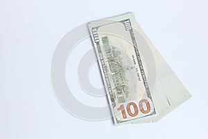 stack of dollar bills isolated on white background.