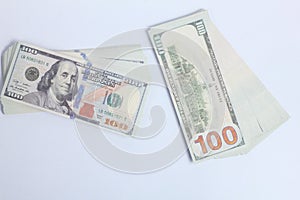 stack of dollar bills isolated on white background.