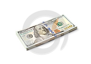 Stack of 100 dollar bills isolated on white background