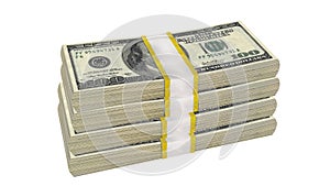 Stack of 100 Dollars banknote bill USA money banknote on a white background.