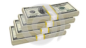 Stack of 100 Dollars banknote bill USA money banknote on a white background.
