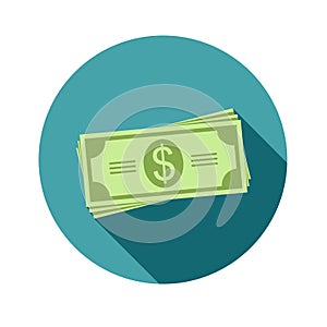 Stack of dollars. Paper bills or money. Icon in a flat style with shadow. Vector, illustration EPS10.