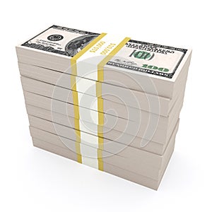 Stack of 100 dollars USA on white background.