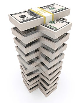 Stack of 100 dollars USA on white background.