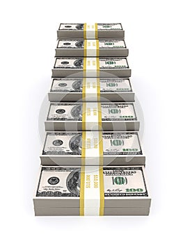 Stack of 100 dollars USA on white background.