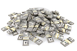 Stack of 100 dollars USA on white background.