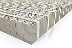 Stack of 100 dollars USA on white background.