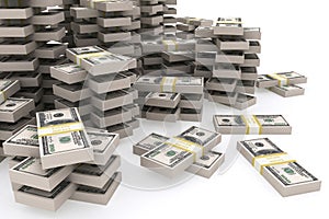 Stack of 100 dollars USA on white background.