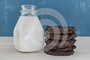 Stack of Double Chocolate Cookies with White Milk