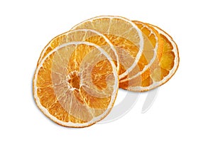 Stack of dried orange slices isolated on white