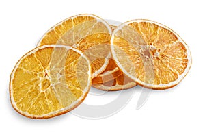 Stack of dried orange slices isolated on white