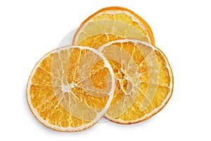 Stack of dried orange slices isolated on white