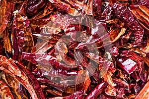 Stack of Dried Red Chili or Chilli Cayenne Pepper in Bowl