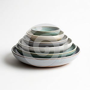 Stack of earthy toned ceramic bowls and plates