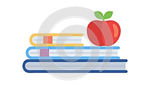 Stack of Educational Books with a Fresh Apple, vector design Generative AI