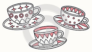 Stack of Elegant Teacups and Saucers Vector Art, vector design Generative AI