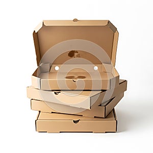 Stack of empty cardboard pizza boxes ready for packaging hot pizzas