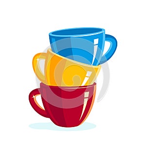 Stack of empty colored cups, vector icons