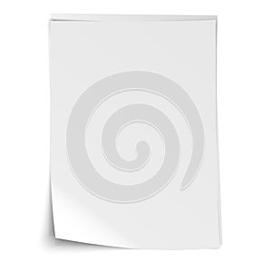 Stack of empty realistic white sheet of writing paper with bent corner and shadows
