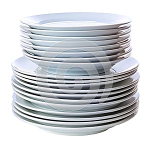Stack of Empty White Plates Isolated on White Background