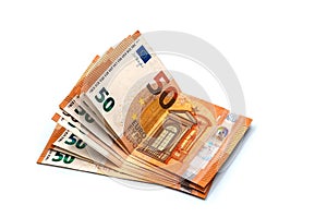 A stack of 50 euro banknotes