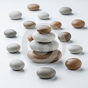 Stack features four pebbles balanced from largest at the bottom