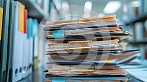 Stack Of File Folders And Documents. Paperwork Overload, Work Overload. Business Archives, Administration